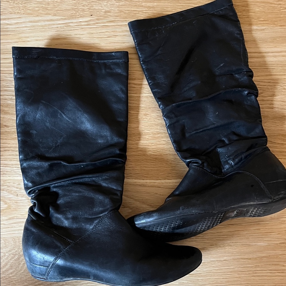 Blondo Black Slouch Mid-Calf Wedge Boots